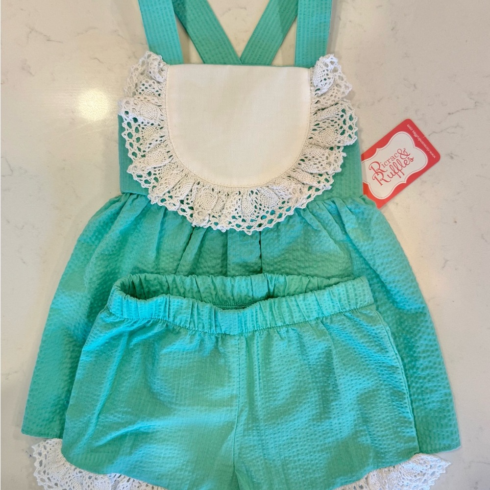 Ricrac & Ruffles Girls 3T Toddler Teal Matching Set